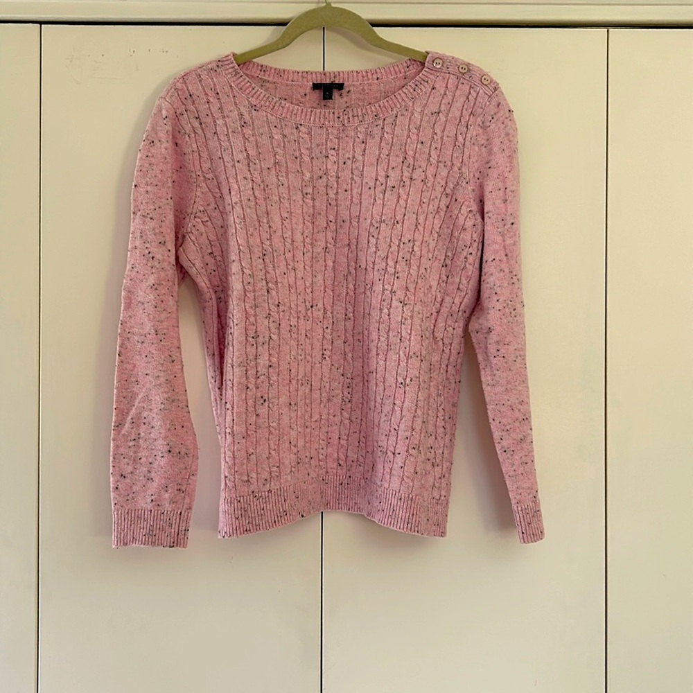 Cute pink Talbots crew sweater with flecks of blue. Size small.